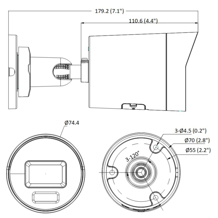 Rysunek techniczny kamery tubowej Hikvision 8Mpx